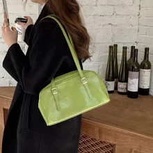 Fashion Women Green Big Shoulder Bags PU Leather Female Purse Handbags Large Capacity Ladies Daily Small Casual Tote Bolso Mujer