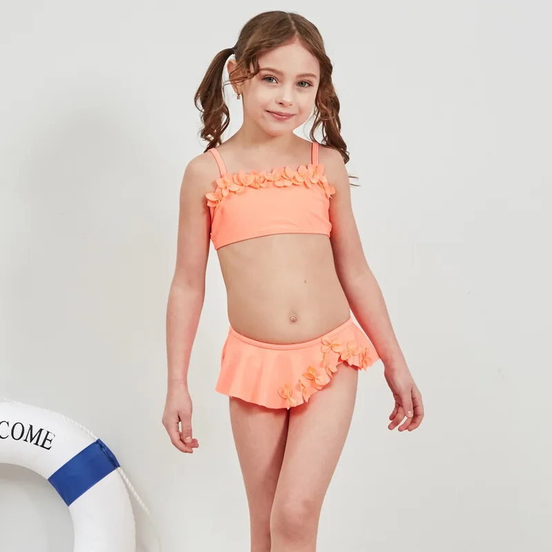 

19 Cross Border for New Style Hot Sales Split Type Bikini Bathing Suit Solid Color Bow Girls Baby Girls KID'S Swimwear