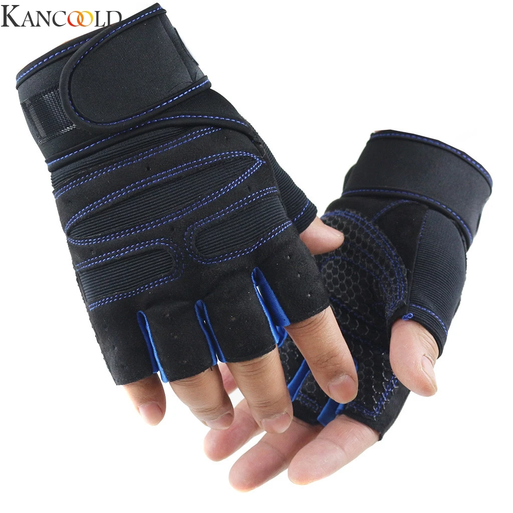 KANCOOLD, Перчатки для фитнеса, тренировки, женские, мужские, унисекс, для тяжелой атлетики, спортивные перчатки, 1 пара, для спортзала, половина пальцев, спортивные, для фитнеса, упражнения - Цвет: BU
