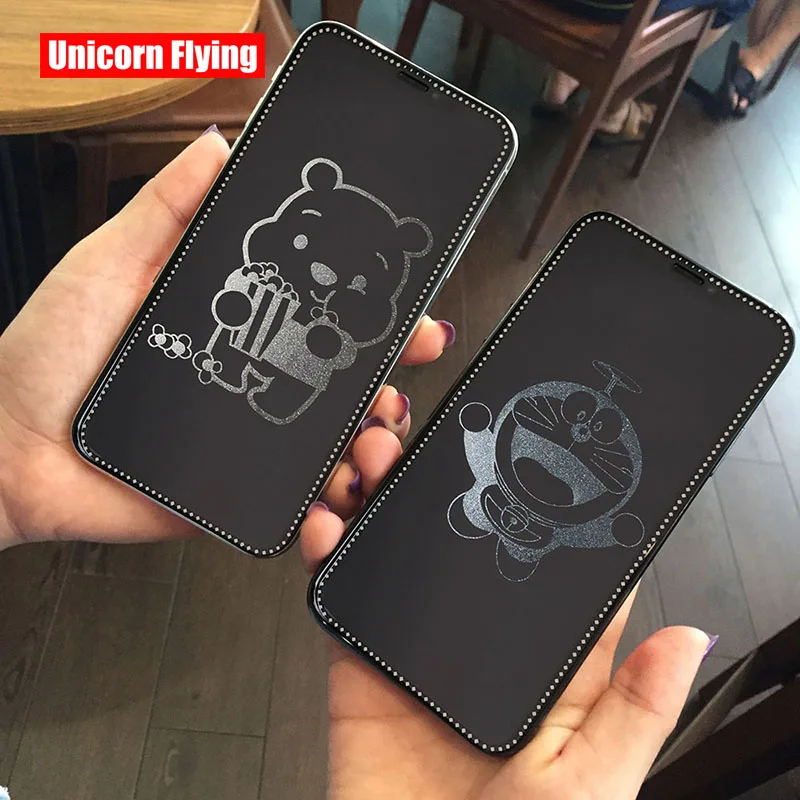 

LinXiang Invisible Cartoon Winnie Pooh Doraemons 6D Tempered Glass Screen Protector For iPhone 6 6s 7 8 Plus X XR XS Max 11 Pro