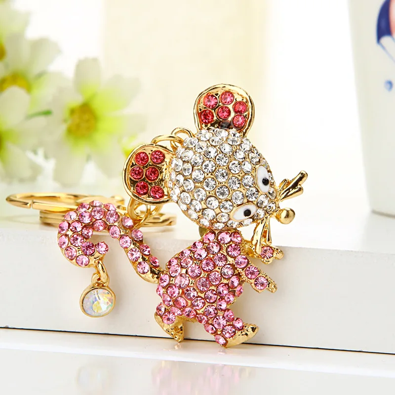 pink Роскошный брелок для ключей мышь и брелок держатель милый Кристалл крыса брелок Porte clef подарок для мужчин и женщин пакет Сувенирный кулон автомобиль Orna для мужчин t - Цвет: pink