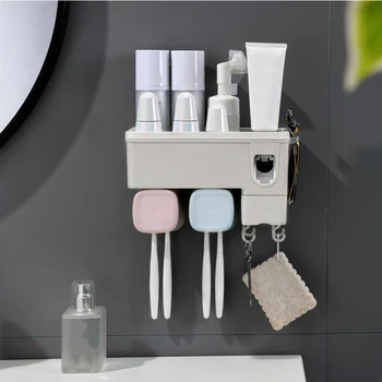 

Multifunction Toothbrush Holder Automatic Toothpaste Dispenser Squeezer Wall Mount Punch-free Storage Rack Bathroom Accessories