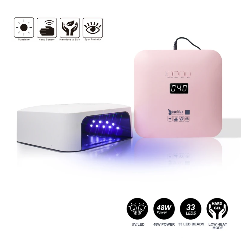 

Beautilux Professional Salon Sun UV LED Nail Gel Polish Lamp Square Nails Manicure Dryer With LCD Hand Sensor Low Heat Mode 48W