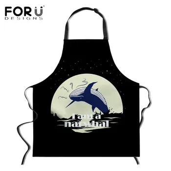 

FORUESIGNS Narwhal Print Women Aprons Adult Sleeveless Apron with Adjust Belt Kitchen Baking Cooking Accessories Bib Aprons