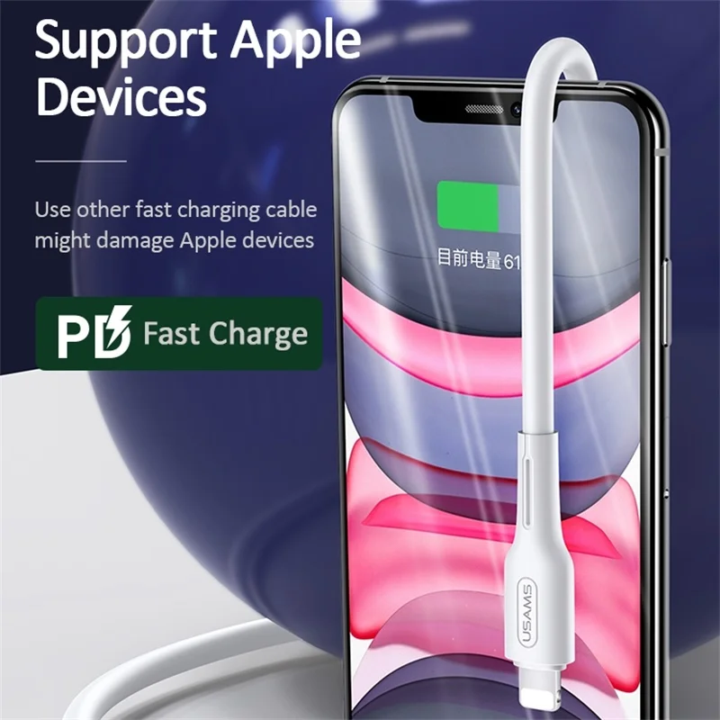 USAMS для usb c к Lightning зарядный кабель для iPhone xs max xr 8 7 6s plus 5S 11 apple ipad pro быстрое зарядное устройство pd кабель
