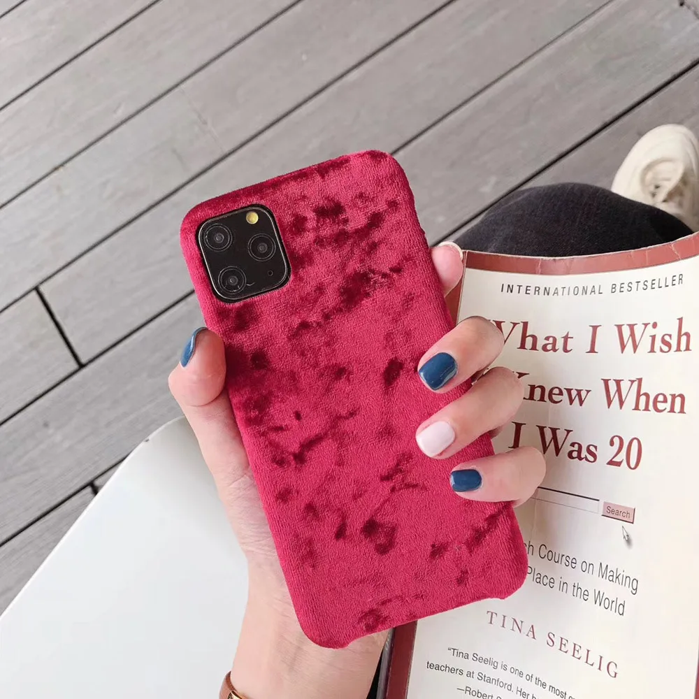 Fashion Velvet Plush Fabrics Smooth Case For iPhone 7 8 6 6s Plus Solid Color Warm Soft Back Cover For iPhone 11 Pro X XR XS Max