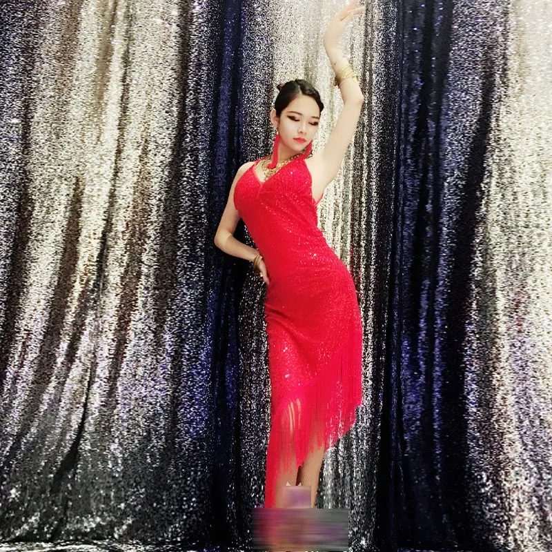 New Latin Dance Competition Dresses V-Neck 1920s Flapper Dress 4colors Salsa Dress Tight Sequins Latin Dance Costume