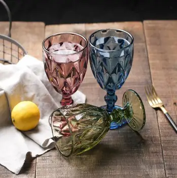 

Red Relief Wine Glass Cup Coloful Embossed Goblet Whiskey Bottle 300ML Wedding & Party Champagne Bar Restaurant Home Glass Cup