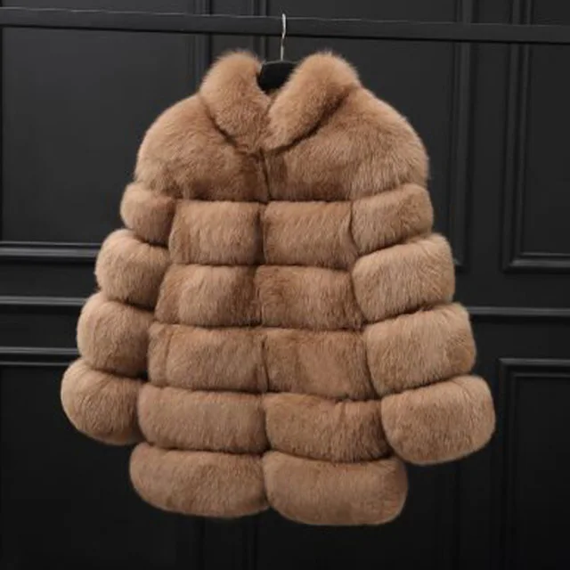 Real Fur Cropped Maternity Wear Winter Coat Warm Real Luxury Faux Fur Coat Women Maternity Coat Winter Pregnant Women Clothing - Цвет: Camel