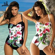 Цельный купальник с принтом, новинка, Холтер, пуш-ап, купальник для женщин, Ретро стиль, купальники, пляжная одежда, открытая спина, монокини, XXL