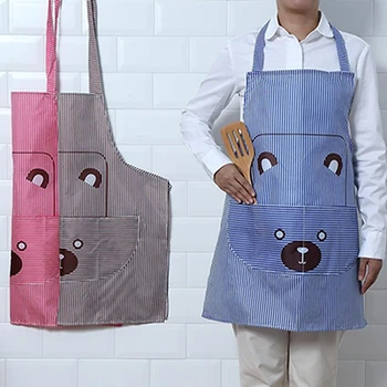 

1PC Polyester Home Kitchen Cute Apron Cooking Waist Printing Bear Fashion Apron Korean Hanging Neck Gown
