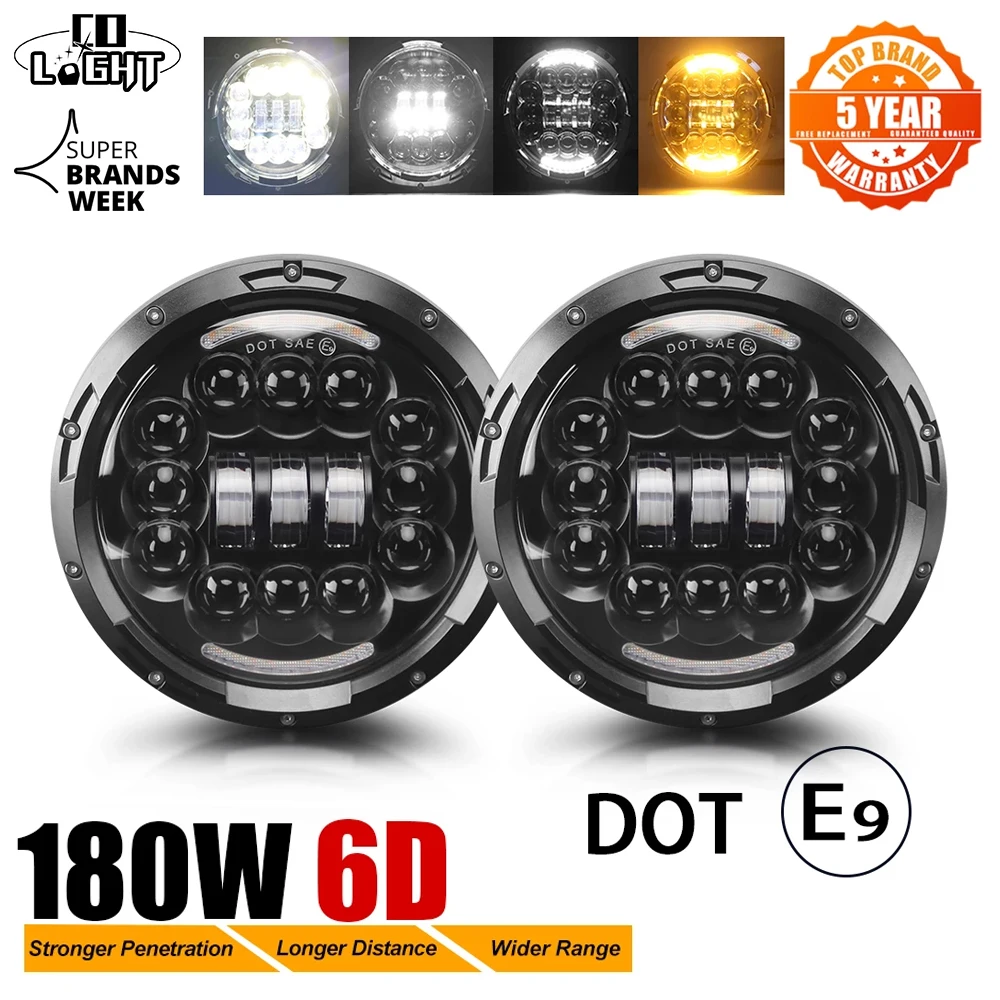 CO LIGHT – phare LED 7 pouces 180W 6D, feux de conduite Hi/Lo, DRL, ambre  blanc, 12V, pour Hummer Lada Niva - AliExpress