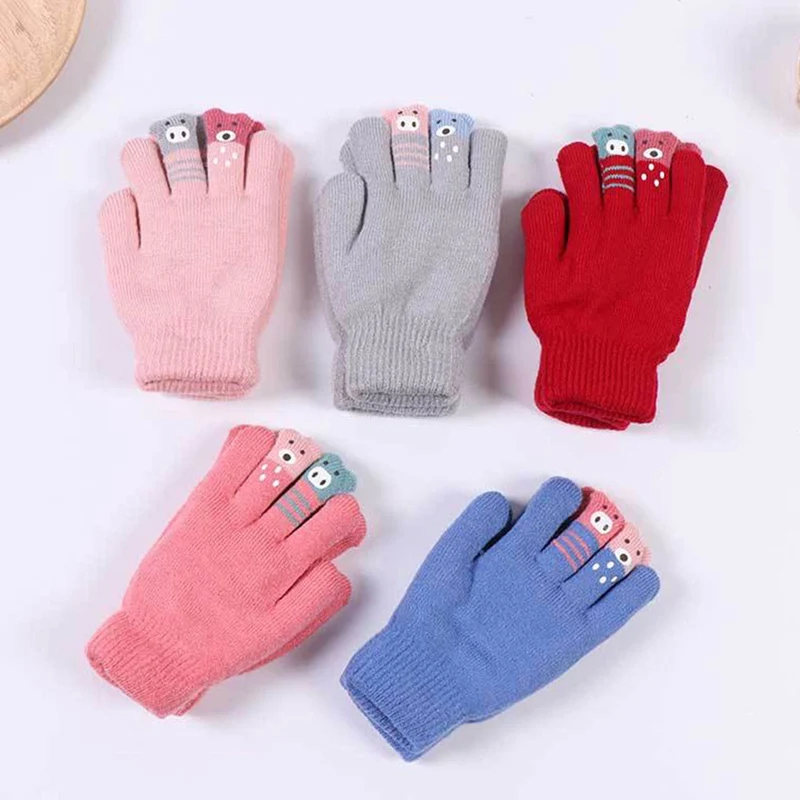 Высококачественные зимние детские двойные толстые теплые перчатки, вязаные Бархатные перчатки для мальчиков и девочек, вязаные перчатки для детей