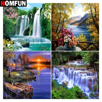 

HOMFUN Full Square/Round Drill 5D DIY Diamond Painting "Mountain forest waterfall" 3D Embroidery Cross Stitch 5D Home Decor Gift
