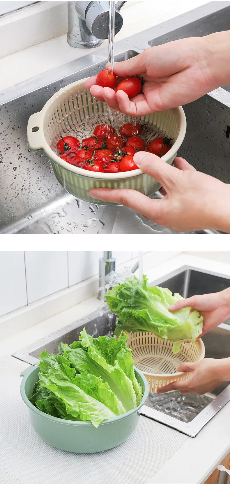 Double-layer hollow fruit bowl drain basket household fruit basket washing basket kitchen washing