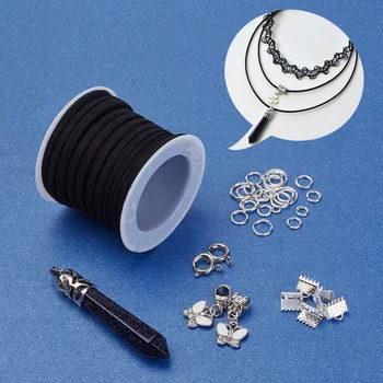 

1 Set DIY Necklace Making Kits With Two Tiered Suede Cord Necklaces Jump Ring Spring Clasps ribbon Ends Accessories