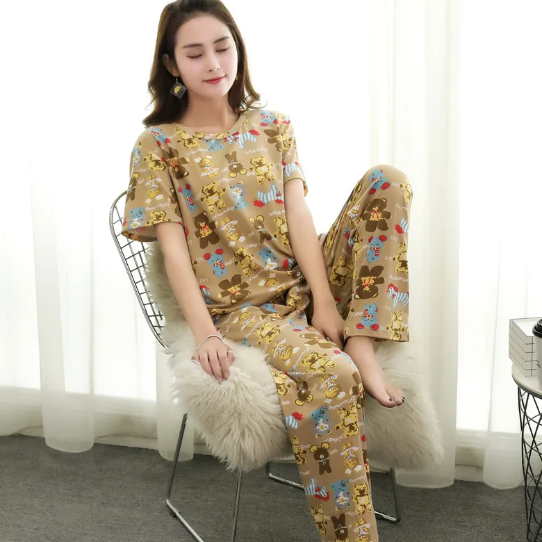 

Summer Pajamas WOMEN'S Short Sleeved Trousers Set zi mu xiong M-XXL (16 Yuan) 170 Grams 2019 New Style