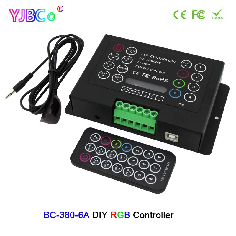 DC12V 24V 3CH RGB LED Strip Light Controller BC-380-6A 6A*3CH  DIY Constant Voltage lamp tape Dimmer with Wireless IR remote dc12v 24v rgb full color led strip light controller with rf wireless remote bc 361 4a 4a ch 3 3ch lamp tape dimmer switch