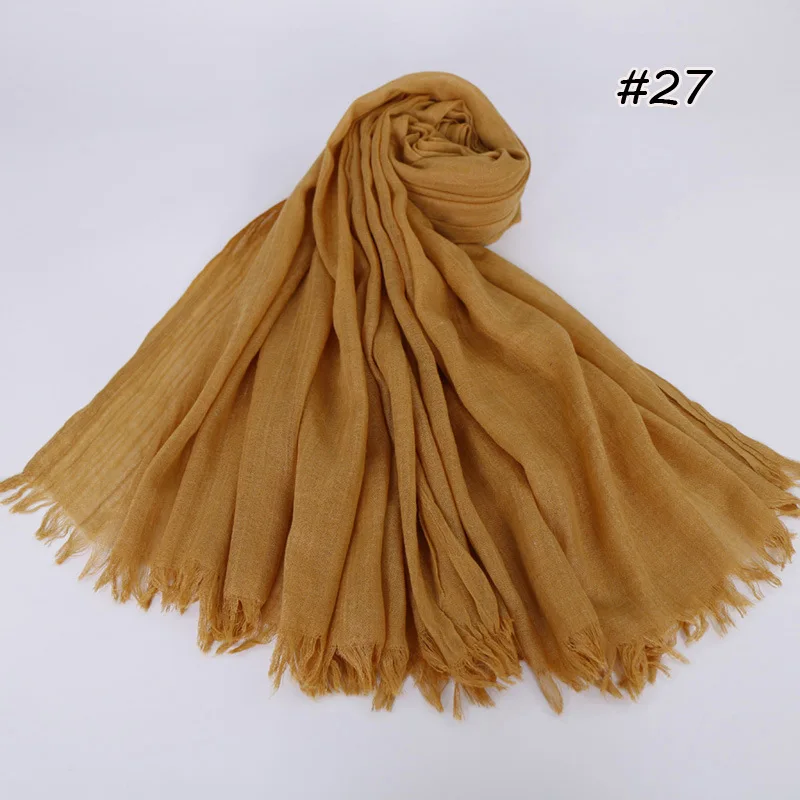 Новинка хит хлопок лен женский мохнатый шарф Высокое качество Мусульманский Исламский сплошной цвет длинный хиджаб шарф платок обертывания 120*190 см - Цвет: SC021-7-27
