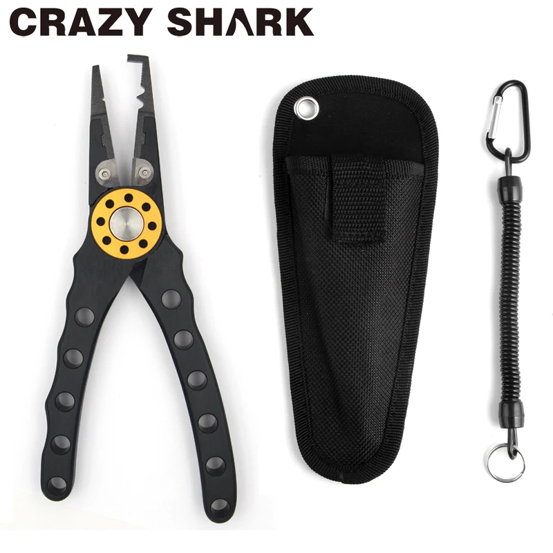 black Crazy Shark сверхмощные алюминиевые рыболовные Клещи для удаления крючков сплит-кольцо рыбацкие ножницы линии режущие инструменты 210 мм для соленой воды - Цвет: black
