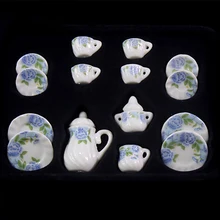 

15Pcs 1/12 Dollhouse Miniature Accessories Mini Ceramics Tea Set Simulation Kettle Plate Cup Model Toy for Doll House Decoration