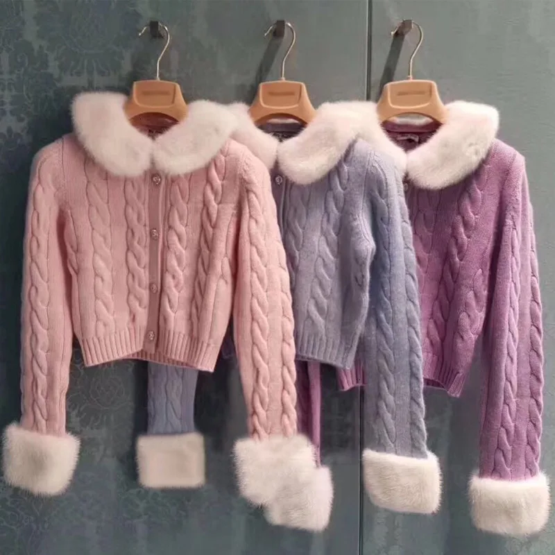 lady Sweet Girl Style Short Fund Sweater Early Autumn Lead Skinny Hemp Flowers Knitting Cardigan ZX512