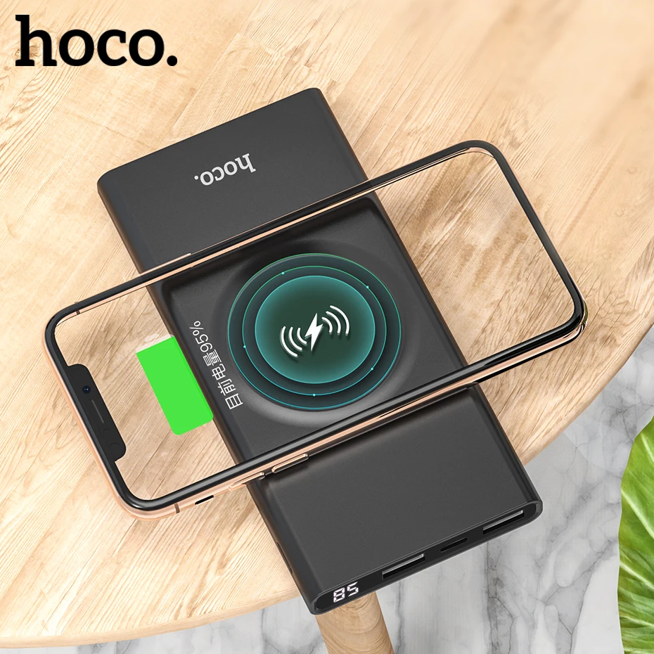

HOCO J37 Wireless Charger Dual USB with Digital Display Portable Ultra Thin 10000mA Mobile Phone External Power Bank for iPhoneX