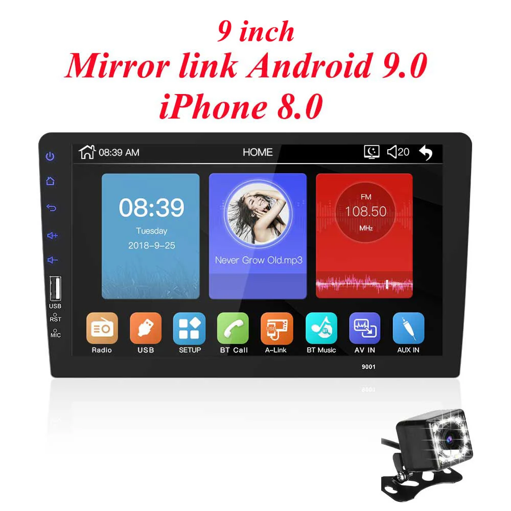 9 inch New Cam " сенсорный Mirrorlink MP5 плеер для автомобиля Авто Аудио плеер Bluetooth USB камера заднего вида Автомагнитола один Din Авторадио без Android - Цвет: 9 inch New Cam
