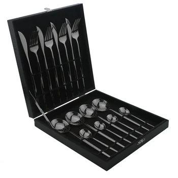 

16pcs Flatware Set Black Cutlery Set 304 Stainless Steel Dinner Set Fork Knife Spoon Tableware Kitchen Silverware With Gift Box