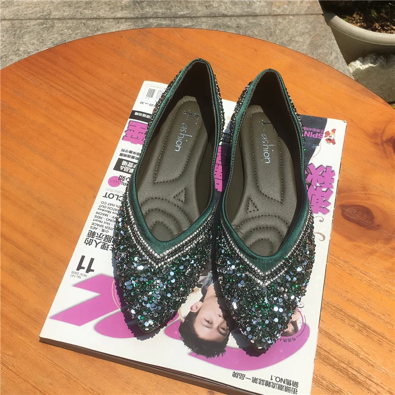 rhinestones women casual shoes fashion shiny ladies dress footwear pointed slip on female ballet flats mixed colors moccasins (2)