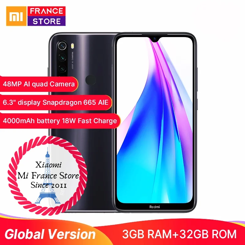 Глобальная версия Redmi Note 8 T 3g 32G Смартфон NFC 18 Вт Быстрая зарядка 48мп Четырехъядерный Смартфон Snapdragon 665 4000 мАч Android