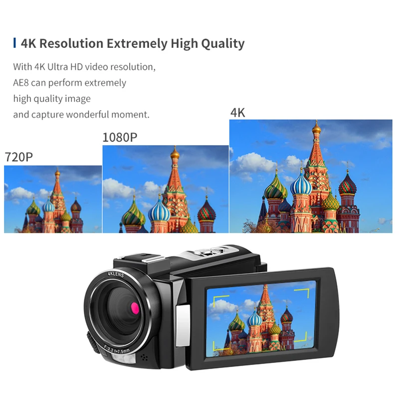 4K Video Camera IR Night Vision Camcorder Full HD Ordro AE8 Digital Vlog Cameras Filmadora Professional for YouTube Blogger