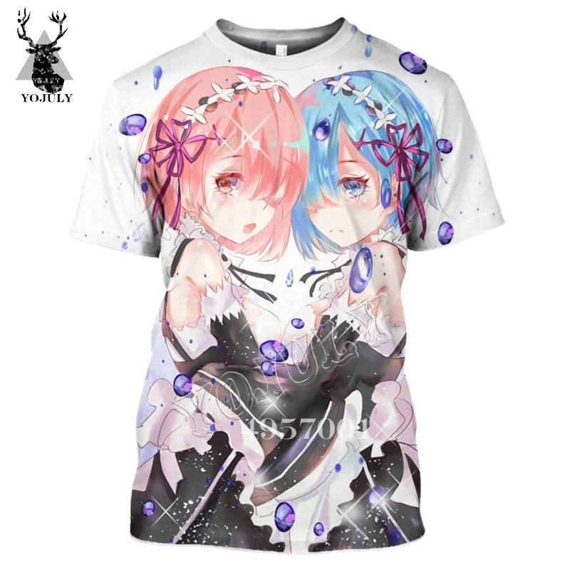 7 YOJULY аниме Re: zero две сестры горничной Ram and Rem футболка с 3D принтом Мужские повседневные футболки летняя одежда унисекс с короткими рукавами Y334 - Цвет: 7