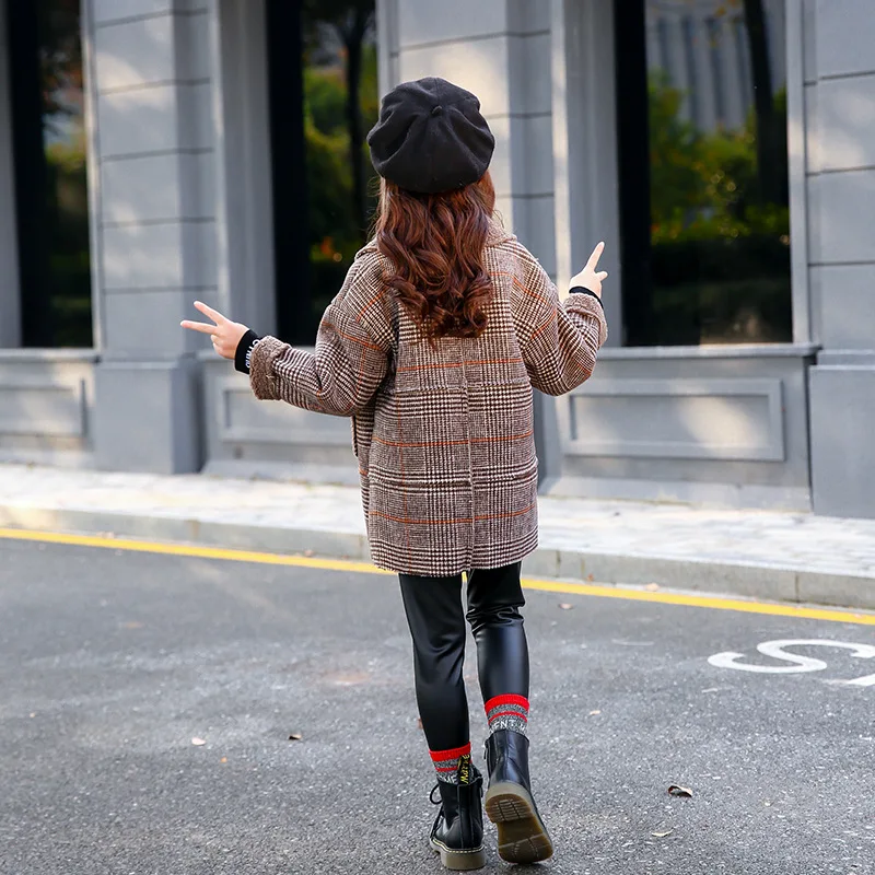 

Girls Woolen Overcoat 2019 New Style Korean-style Plaid Mid-length Big Boy Autumn And Winter Thick Woolen Jacket Fashion