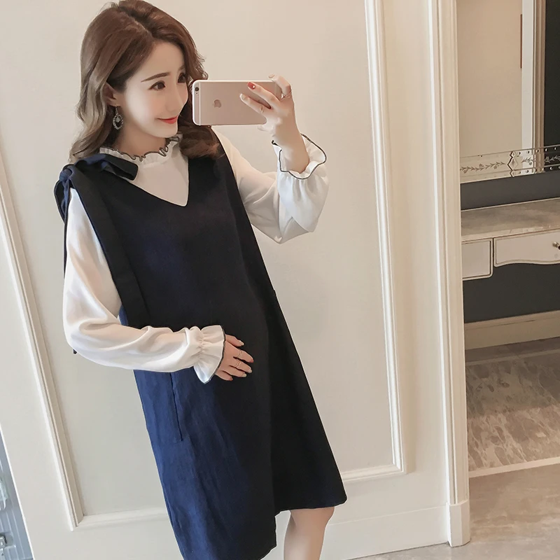 Dark Blue Одежда для беременных свободный стильный платье с длинными рукавами для беременных женщин Одежда для беременных 3092~ B~ 42~ 6706 - Цвет: Dark Blue