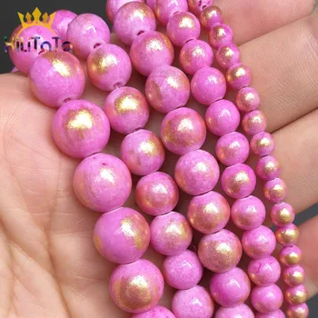 

Natural Stone Fuschia Lapis Lazuli Jades Round Spacer Beads For DIY Jewelry Making Bracelet Accessories 15''Inches 4 6 8 10mm