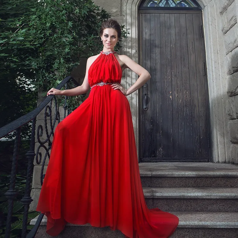 Robe de soiree сексуальное вечернее платье с открытой спиной и кристаллами, Длинное Элегантное платье, красное шифоновое платье для выпускного вечера, платья подружки невесты