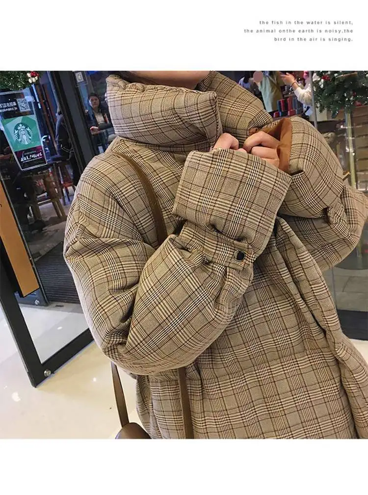 GOODSTUS, женские парки в клетку, хлопковая одежда, новая корейская мода, женская зимняя короткая куртка, плотные пальто, ropa mujer Invierno