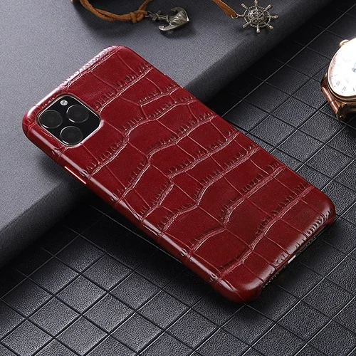 Красный Чехол для iPhone 11 Pro Max из натуральной кожи с натуральным лицевым покрытием из натуральной воловьей кожи полуночно-зеленого цвета для iPhone11 из крокодиловой кожи - Цвет: Красный