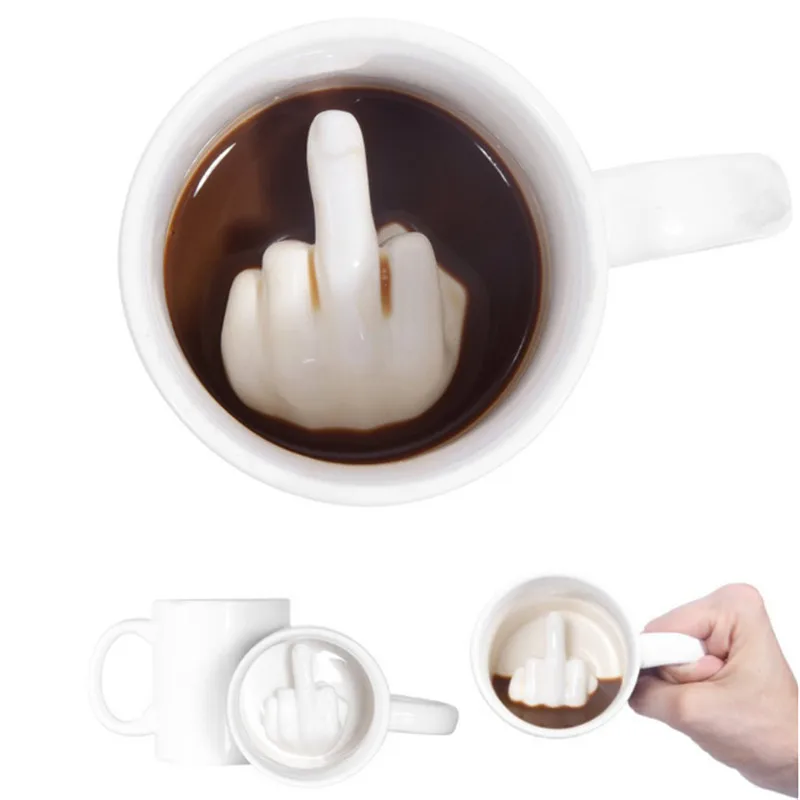 

Creative White Middle Finger Mug Novelty Fun Ceramic Coffee Milk Cup Children 300 Ml Capacity Drink Cup Home Decoration Gift