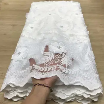 

New Beautifical guipure lace fabric 2019 african cord lace fabrics white and pink gold wedding cord lace 5 yards high quality