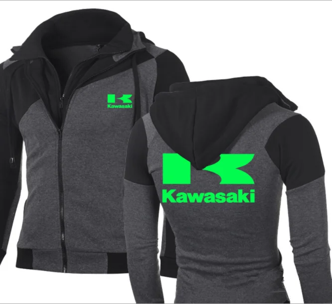 Kawasaki Moto куртка диагональная молния двойная молния повседневный тренд мужской свитер плюс бархатный Кардиган Толстовка мотоциклетная куртка