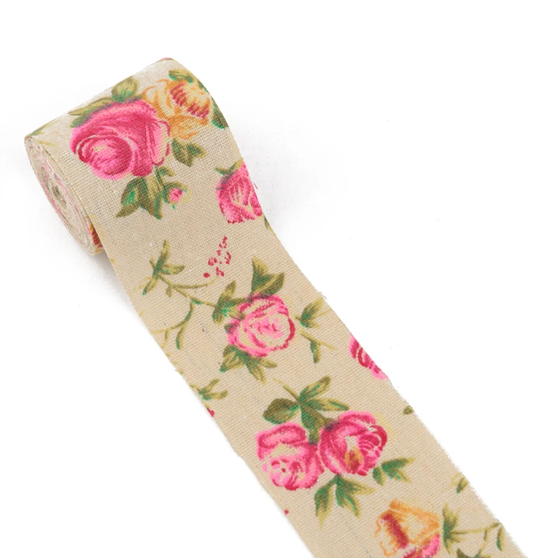 3M Vintage Rose Floral Print Burlap Hessian Ribbon Fabric Wedding Craft Decors