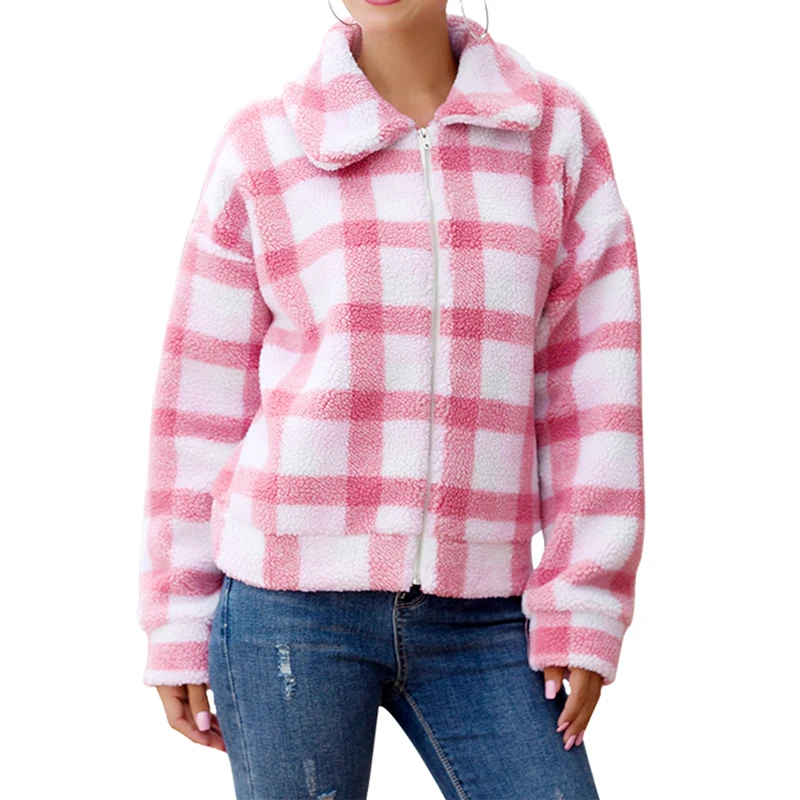 Pink Sfit женский клетчатый блейзер с длинным рукавом, свитер, куртка, пальто, повседневная куртка, теплое модное пальто на осень и зиму, высокое качество, мода - Цвет: Pink