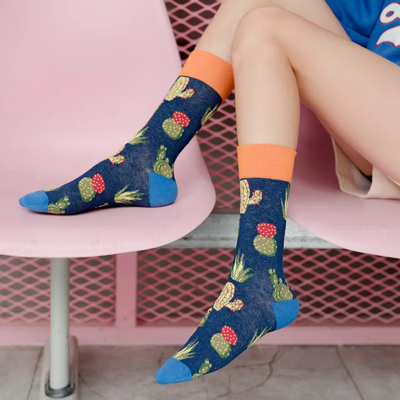 Носки с рисунком из мультфильма, Носки с рисунком слона, Чили, автобуса, кактуса, милые забавные мужские хлопковые носки для влюбленных, осенне-зимние удобные дышащие Повседневные носки