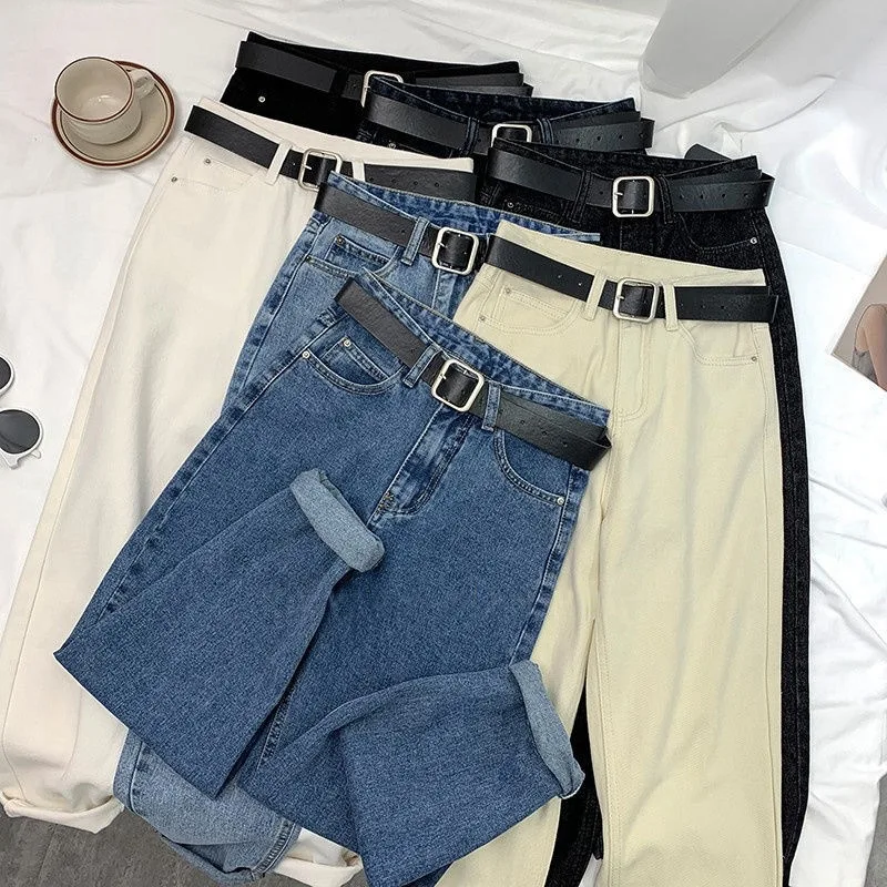

Free Belt Vintage High Waist Harlan Jeans Women New Students Korean Fashion All-match Female Loose Boyfriend Denim Pants