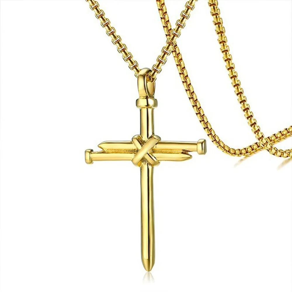 SUMENG, новинка, хип-хоп, комбинированное ожерелье с крестиком для ногтей, мужское Золотое ожерелье из нержавеющей стали с подвеской в виде Креста Иисуса Христа, ювелирные изделия в стиле хип-хоп
