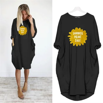

Yellow Flower Print Women Cute Dress Long Sleeve Pocket Loose Letter Print Casual Party Plus Size Spring Autumn Thin Dresses