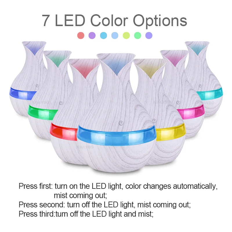 KBAYBO Household Mini Aromatherapy Essential Oil Diffuser Electric Sprayer 300ML Cool Mist Air Humidifier with 7 Color LED Light