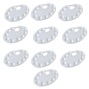 

10Pcs White Art Plastic 10 Well Palette Paint Tray with Thumb Holes for DIY Craft Oil Watercolor and Acrylic Paints